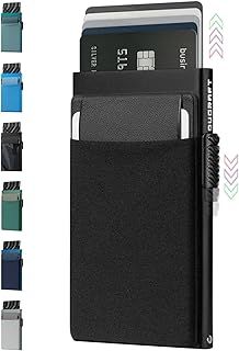 DUGRAFT Men's Pop-Up Credit Card Holder Wallet - Slim RFID Blocking Aluminium Metal Wallet with Coin Pocket, Holds 6+ Cards & Cash | Minimalist Gift Box Included - UK Mens Wallets Essentials, Black