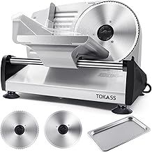 Meat Slicer, 200W Electric Deli Food Slicer with 2 Removable 7.5'' Stainless Steel Blades and Stainless Steel Tray, Adjustable Thickness for Meat Cheese Bread, Easy Clean,Child Lock Protection