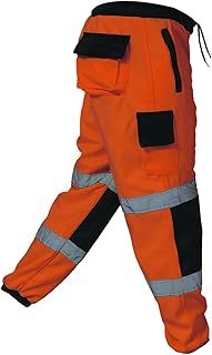 100% Polyester Hi Viz Mens Work Trousers Hi Viz Jogging Bottoms Safety Sweat Pants Multi Pockets Super Soft Hi Vis Cargo Security Work Wear Trousers