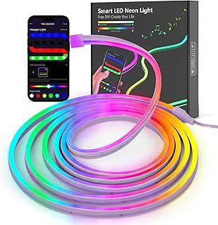 9.9FT/3M LED Neon Rope Lights, RGB LED Strip Lights App Control, Music Syncing, LED Neon Lights Strip Flexible DIY Design for Bedroom, Living, Gaming, Kitchen, Indoor, Party Decoration
