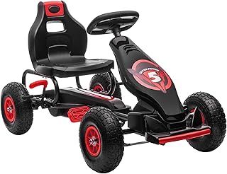 HOMCOM Children Pedal Go Kart, Raving Go Kart with Adjustable Seat, Inflatable Tyres, Shock Aborb, Handbrake, for Ages 5-12 Years - Red