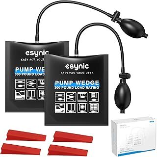 eSynic 2Pack Air Wedge Pump Up Bag Inflatable Pump Bag Durable TPU Air Bags for Lifting Door 15*16.5cm/5.9*6.5 Inch Size Air Wedge Door Pump Up Bags Load-bearing 441 Pounds/200KG with 4 Plastic Wedges