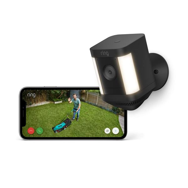Certified Refurbished Ring Spotlight Cam Plus Battery by Amazon|Wireless outdoor Security Camera 1080p HD Video,Two-Way Talk,LED Spotlights,Siren,alternative to CCTV|30-day free trial of Ring Home
