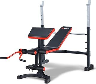 COSTWAY Adjustable Weight Bench, Workout Station with Barbell Rack, Leg Developer, Preacher Curl, Weight Lifting Home Gym Exercise Equipment for Full-body Workout Strength Training