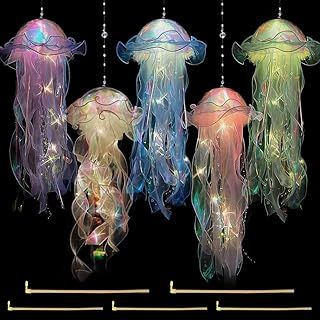 Hojalis 5 Pcs Jellyfish Light, Hanging Jellyfish Lamp, Creative Glowing Jellyfish Night Light, Mermaid Jellyfish Lanterns, Jellyfish Garden Light for Ocean Theme Party Yard Landscape Garden Ornaments