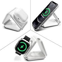 Magnetic Wireless Charger for iPhone: Fodable 3 in 1 Charging Station for Multiple Apple Devices - Travel Charging Pad Dock for Apple Watch iPhone 15 14 13 12 Pro Max Plus & Airpod (White)
