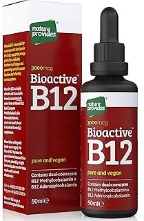 Vitamin B12 Liquid Drops (3000 mcg) Made in UK by Nature Provides - Methylcobalamin + Adenosylcobalamin (50ml), High Strength, Bioactive, Vegan, Energy & Sleep Support, Sublingual, Like B12 injections
