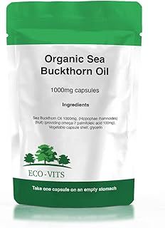 ECO-VITS Organic SEA Buckthorn Oil (1000mg) 240 CAPS Recyclable PACAKAGING. Sealed Pouch