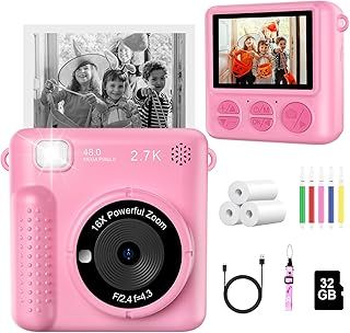 Kids Instant Print Camera, 2.4" 16X Zoom, 1080P Digital Camera with 32GB Card & Print Papers - Pink