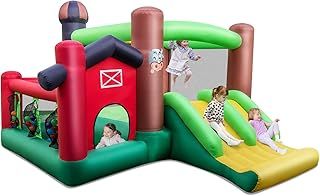 GYMAX Kids Bouncy Castle, 6 in 1 Inflatable Jumping House with Double Slides, Ball Pit Area, Basketball Hoop & 50 Ocean Balls, Children Bounce Playhouse for Outdoor Indoor (without Blower)