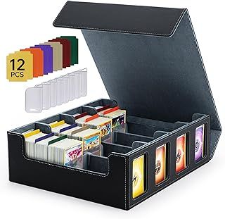 Mcbazel Card Deck Box for MTG & TCG, 3200 Pcs, Magnetic Storage Box with 4 Rows, 12 Multicolor Card Dividers & 8 Clips, PU Leather Deck Case
