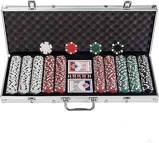 display4top Texas Holdem Poker Chips Set with Aluminum Case,2 Decks of Cards, Dealer, Small Blind, Big Blind Buttons and 5 Dice (500pcs)
