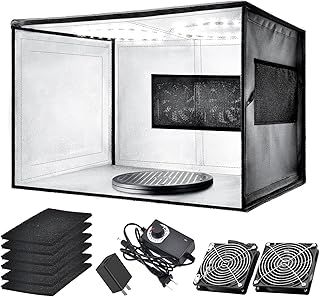 Airbrush Spray Booth with Dual Exhaust Fans,Portable Airbrush Paint Booth for Airbrushing,2 Round Led Lights with 360° Coverage,Turntable and Extension Hose,Hobby Spray Booth Kit for Painting Model