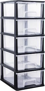 Plastic Storage Chest With Wheels, Storage Boxes, Tower, 5 x 17L Drawers, Clear