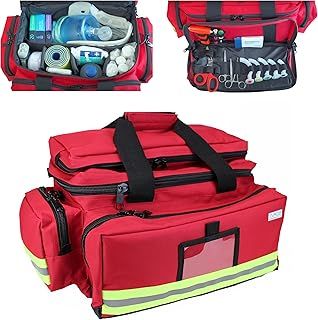 Medical Equipment Bag Red Padded Sides to Protect Contents for Doctors, Paramedics, First Responders - Unkitted