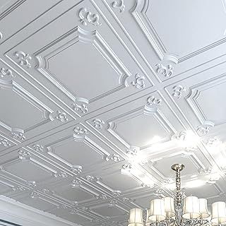 Art3d Drop Ceiling Tiles 605mm x 605mm, 12-Pack (48 Sq.Ft), White PVC Acoustic Ceiling Tiles, Glue Up or Lay-In, Contemporary 3D Design