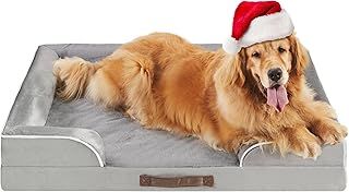 Codi Extra Large Memory Foam Layer Dog Bed, Washable Orthopedic Dogs Beds Couch with Removable Zipper Cover, Waterproof Pet Sofa with U-Shape Bolster, Grey, 106x81x(8.9+8.9) cm