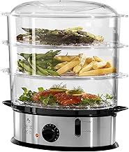 Daewoo 3 Layer Food Steamer, 9L Capacity, Stainless Steel with Black Dial, Automatic Shut Off with Rice Bowl Included, Water Level Indicator, Dishwasher Safe Tiers, Steam 0-30 Minutes - 1200W, SDA1338