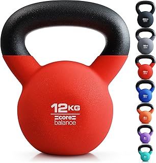 Core Balance Kettlebell Neoprene Coated Cast Iron Weight Lifting Strength Training Cardio Fitness Home Gym (1 x 4kg, 6kg, 8kg, 10kg, 12kg, 16kg or 20kg)