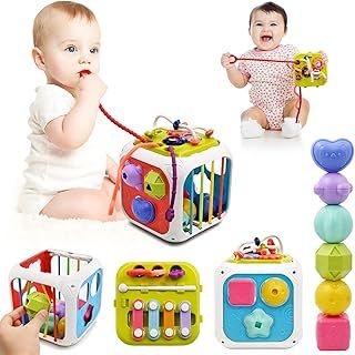 AiTuiTui Montessori Toys for 1 2 Year Old Boys Girls, 7 in 1 Baby Sensory Toys for 12 18 Months 1st Birthday Gifts Shape Sorter Activity Stacking Easter Basket Stuffers for Autism Toddlers