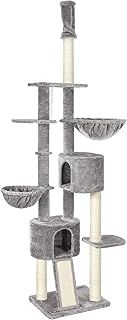 FEANDREA Floor-to-Ceiling Cat Tree, 2.4-2.6 m, Cat Tower, Light Grey PCT110W01, 1 Count (Pack of 1)