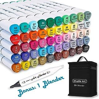 Shuttle Art 50 Colours Art Pens, Dual Tip Alcohol Based Art Markers Plus 1 Blender Permanent Marker Pens for Kids and Adult, Ideal Graphic Markers for Colouring, Drawing, Sketching and Cards Making