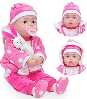 Baby Doll & Bunny Comforter - 21" Lifelike Large Size Soft Bodied Baby Doll For Girls Age 1 Up - Includes Toy Dummy & Baby Sounds - Dolls For 1 2 3 Year Old Girls