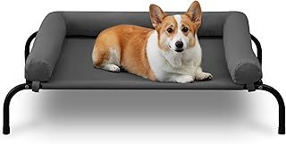 outdoor Dog Bed with Removable Bloster, Cooling Raised Dog Bed for Small to Medium Dogs, Breathable Washable Mesh, Elevated Dog Bed for Home and Garden, M, Grey