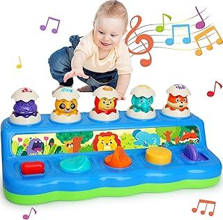 Yerloa Musical Pop Up Toys for 1 Year Olds Boys Girls Gifts with Music & Light, Animal Sound, Montessori Baby Boy Toys 6 9 12 18 Months, Cause And Effect Toy Interactive Early Development & Activity