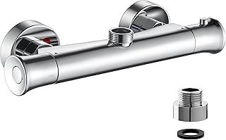 kisimixer Thermostatic Shower Mixer Bar Valve Top Outlet 3/4" BSP, Wall Mounted Shower Mixer Tap Modern, Outlet Up Bar Shower Valve with 3/4" BSP to 1/2" BSP Pipe Adaptor, Anti Scald,Chrome