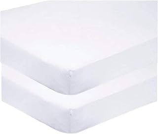 2 x Cot Fitted Sheets 120x60cm - 100% Cotton, Soft breathable baby cot sheets (White)