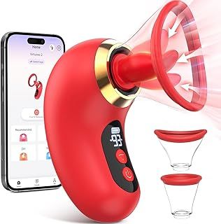 Vooloka Sucking Sex Toys for Woman Clitoral Suction Toy, 3x9 Modes Tongue Licking Vibrator Clitorise Stimulator Sucker Nipple Clitoral Pump, Female Sex Toyscouples for Women APP Remote,2 Cups,Red