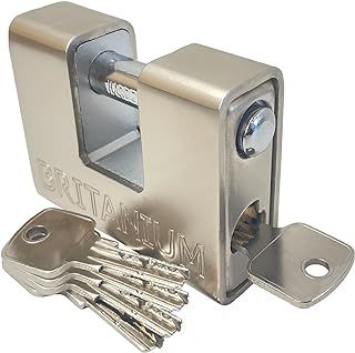 BRP74 [Armoured] High Security Container Padlock - [Heavy Duty] - [Anti Drill Cylinder] - Also Ideal Motorbike, Shed & Garage Lock (5 Keys) Silver
