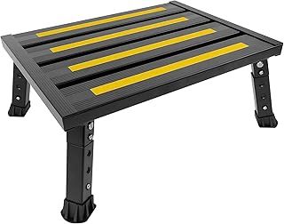 Adjustable Height Aluminum Motorhome Step, Foldable Platform Step Stool, Supports Up to 300KG, Non-Slip Rubber Feet, Easy to Carry (Black)