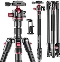 173cm Professional Camera Tripod, Aluminum Portable Tripod with 180cm Monopod/360° Ball Head, iPad Clip and Carry Bag
