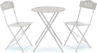 Alpine Corporation Indoor/Outdoor 3-Piece Bistro Set Folding Table and Chairs Patio Seating, White