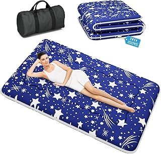 Kiseely Japanese Futon Mattress, Foldable Tatami Mat Portable Dormitory Sleeping Pad With Bag & Strap, Floor Thicken Sleeping Roll up Camping (Blue VB1,120X200cm)