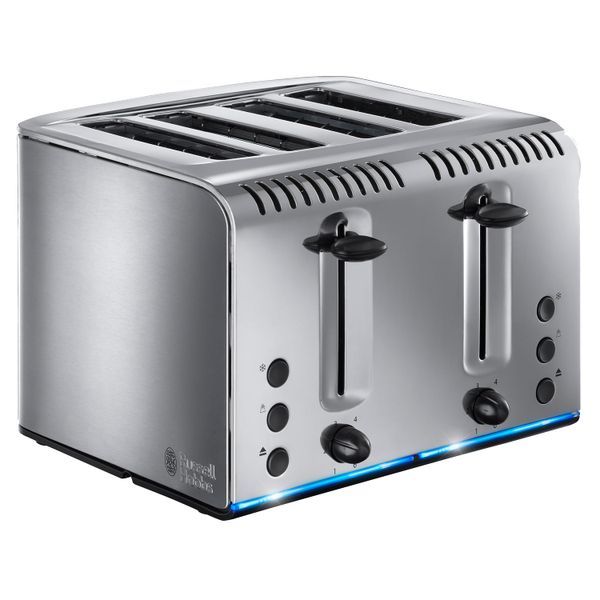 Russell Hobbs 4 Slice Buckingham Toaster with Fast Toast Technology - (Blue Light Strip indicates Toasting, Independent & Extra Wide Slots, 2400W, Polished & Brushed Stainless Steel) 20750