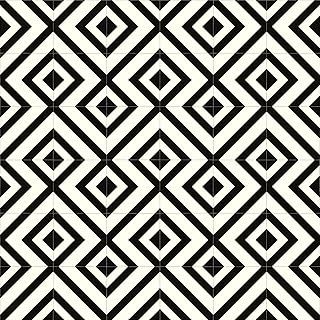 Geometric Black and White Cushioned Vinyl Flooring Sheet Lino Tile Effect Anti Slip Bathroom Kitchen Flooring 2m & 3m Width (Cairo, 2m x 2m)