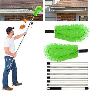 Gutter Cleaning Tools, Gutter Cleaner, Gutter Cleaning Pole, 122 in Telescopic Gutter Cleaner with 8 Detachable Telescopic Pole and 2 Cleaning Brushes for Gutter Roof Cleaning (Green)