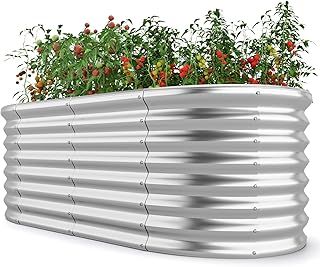 COSTWAY Metal Raised Garden Bed, Oval/Rectangular Elevated Planter Box Kit with Open Bottom, Indoor Outdoor Vegetable Fruit Flower Herb Growing Box (Oval, Silver, 165 x 80 x 60cm)
