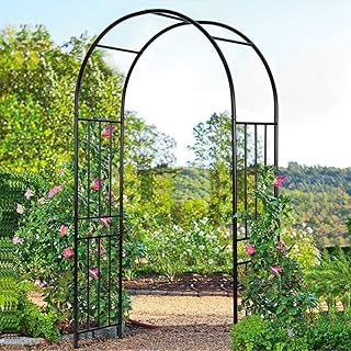 COSTWAY Garden Arch with Metal Frame, Decoration Trellis Stand for Rose Vines Climbing Plant, Wide Patio Arbour for Walkway Path Lawn Backyard Party Ceremony Wedding (Steel, 121x44x218cm)