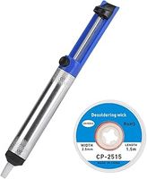 Desoldering Pump Solder Wick, Solder Remover Tool 2-in-1 Kit Included 1pc Solder Sucker Pump and 1pcs Desoldering Wick Solder Braid Wire(2.5mm W 0.10'' L 5') (1)