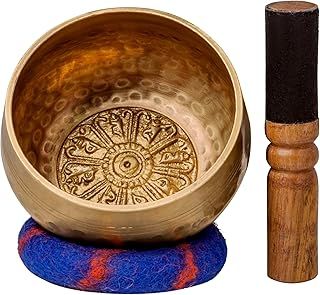 Tibetan Singing Bowl Set with Healing Mantra Engravings — Buddha Meditation Sound Bowl Handcrafted in Nepal — Yoga, Healing, Stress Relief, Mindfulness