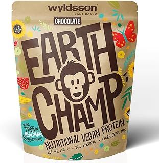 Vegan Protein Powder (1kg) - 28 Servings - EarthChamp by Wyldsson - Plant Based Chocolate Protein Powder Shake, Dairy Free, Gluten Free, Lactose Free Protien Powder (Choc)