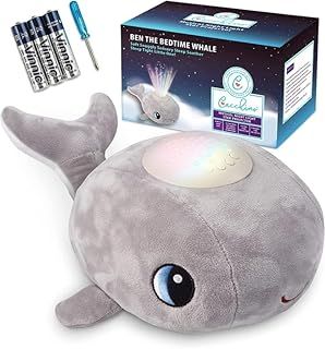 Ben Baby Sleep Soother, Sleep Aid with Musical Night Light Star Projector with Nursery Rhymes, Heartbeat, Soothing Sounds (No Cry Sensor/White Noise). This Plush Whale is an Ideal Baby Gift.
