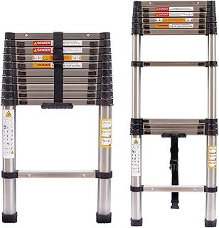 3.2M Telescopic Ladder 10.5FT Multi-Purpose Stainless Steel Telescoping Ladder Extendable Portable Sturdy Loft Ladder with EN131 Standard for Draw Wall Replace Bulb Clean Window Repair Roof