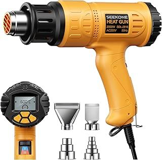SEEKONE Professional Heat Gun 2000W 50℃- 600℃ with Large Digital LCD Display Industrial Hot Air Gun Kit Variable Temperature Control, Power-On Memory, ℃-℉ Conversion, Power-Off Delay Function