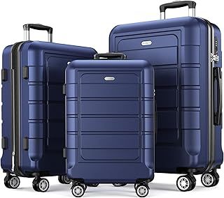 Luggage Sets 3 Piece Hard Shell PC+ABS Expandable Lightweight Durable Trolley Travel Suitcase with Spinner Wheels TSA Lock, 20" 24" 28" -Blue