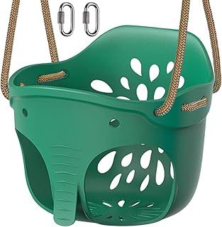 Dolibest Swing Seat, Kids Swing Soft Plastic Bucket Swing Indoor/Outdoor Child Tree Swing with High Back & Adjustable 130-200cm Rope for 1-3 Years Toddler/Baby, Elephant / 600lbs